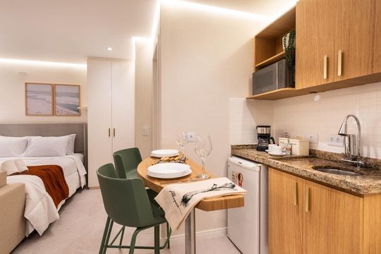 Cozinha de kitnet/studio para alugar com 1 quarto, 27m² em Jardim Paulista, São Paulo