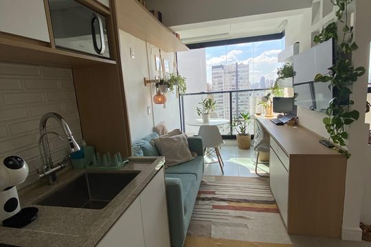 Cozinha de apartamento à venda com 1 quarto, 29m² em Chácara Inglesa, São Paulo