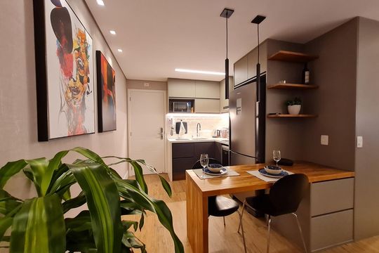 Cozinha de kitnet/studio à venda com 1 quarto, 42m² em Cidade Monções, São Paulo