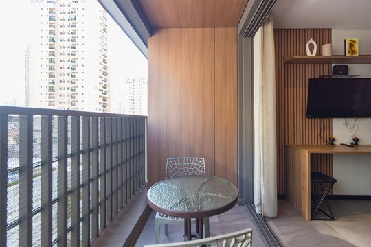 Varanda de kitnet/studio à venda com 1 quarto, 26m² em Vila Regente Feijó, São Paulo