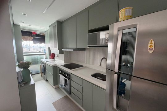 Cozinha de apartamento à venda com 2 quartos, 64m² em Jardim Independência (São Paulo), São Paulo