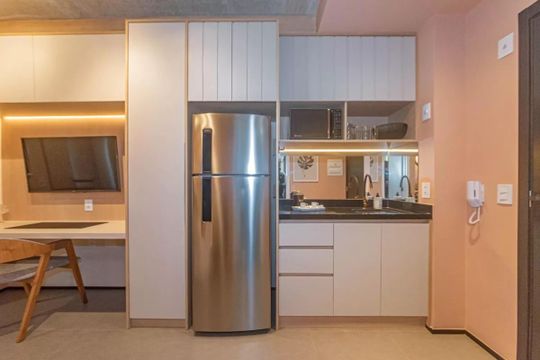 Cozinha de kitnet/studio à venda com 1 quarto, 25m² em Brooklin, São Paulo