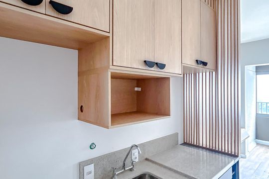 Cozinha de kitnet/studio à venda com 1 quarto, 27m² em Chácara Seis de Outubro, São Paulo