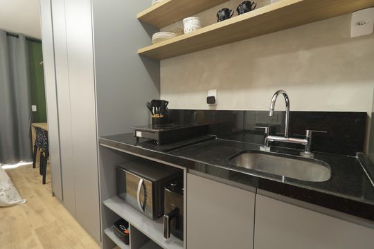 Cozinha de apartamento à venda com 1 quarto, 24m² em Chácara Klabin, São Paulo