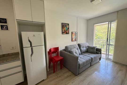 Sala de apartamento para alugar com 1 quarto, 46m² em Panamby, São Paulo