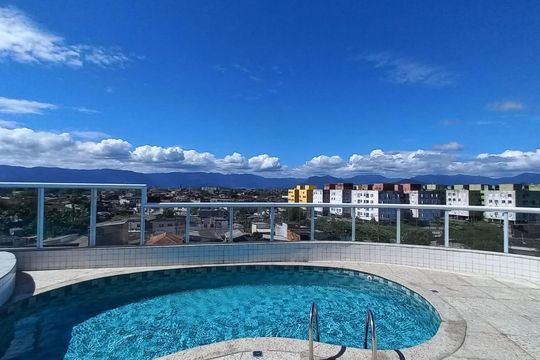 Área comum - Piscina de apartamento para alugar com 2 quartos, 46m² em Parque Sao Vicente, São Vicente
