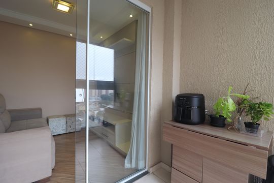 Varanda da Sala de apartamento à venda com 2 quartos, 51m² em Vila Assunção, Santo André