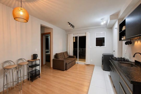Sala/Cozinha  de apartamento à venda com 2 quartos, 51m² em Estância Velha, Canoas
