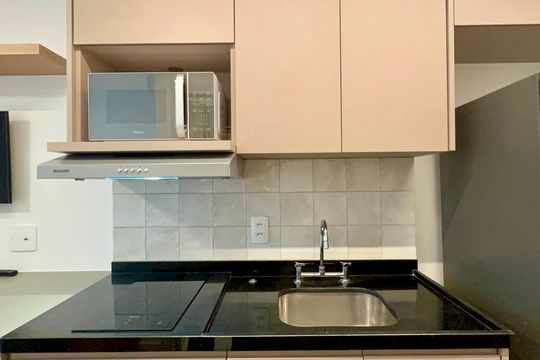 Cozinha de kitnet/studio para alugar com 1 quarto, 26m² em Pompeia, São Paulo