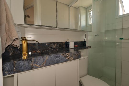Banheiro de apartamento à venda com 2 quartos, 54m² em Vila Scarpelli, Santo André