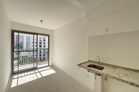 Sala/Cozinha de apartamento à venda com 1 quarto, 28m² em Vila Olímpia, São Paulo