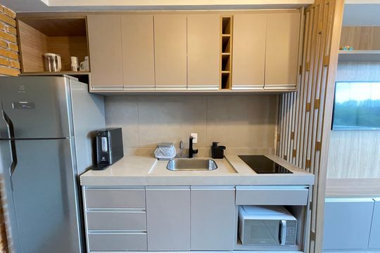 Cozinha  de apartamento à venda com 1 quarto, 28m² em Ferreira, São Paulo