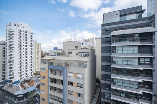 Varanda - Vista de apartamento à venda com 1 quarto, 48m² em Jardim Paulista, São Paulo