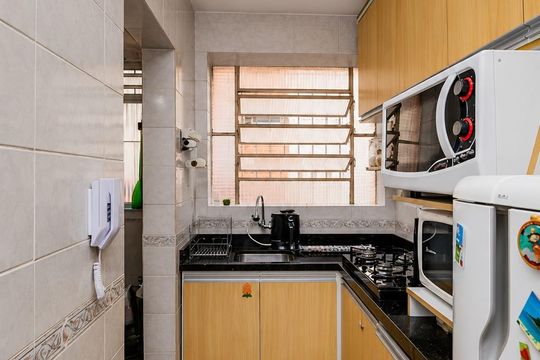 Cozinha de apartamento à venda com 1 quarto, 37m² em Jardim Paulistano (Zona Norte), São Paulo