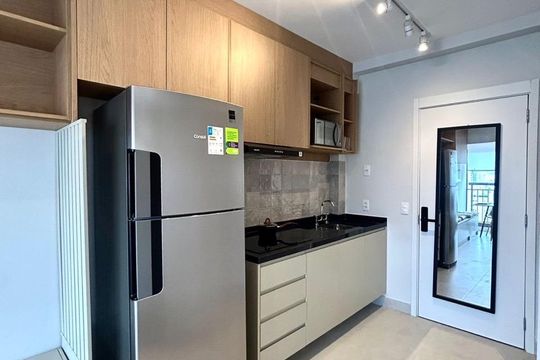 Cozinha de apartamento à venda com 1 quarto, 28m² em Indianópolis, São Paulo