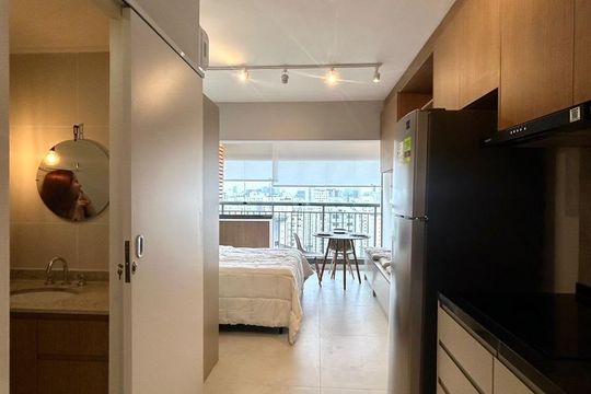 Sala de apartamento à venda com 1 quarto, 28m² em Indianópolis, São Paulo