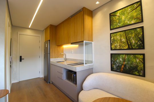 Cozinha de casa de condomínio para alugar com 1 quarto, 24m² em Moema, São Paulo