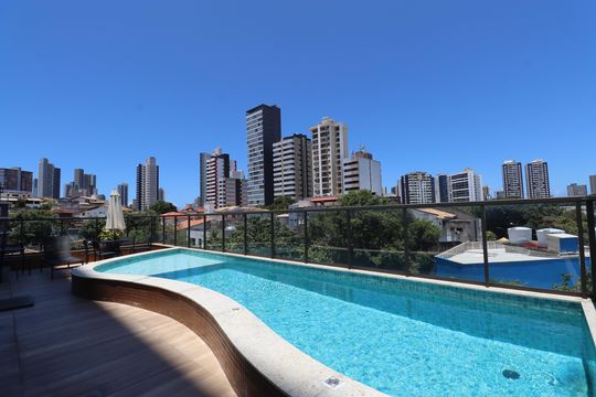 Área comum - Piscina de kitnet/studio para alugar com 1 quarto, 26m² em Caminho das Árvores, Salvador