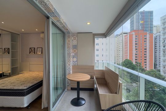 Sacada de kitnet/studio para alugar com 1 quarto, 38m² em Brooklin, São Paulo