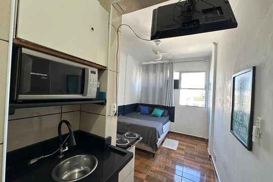 Cozinha  de apartamento para alugar com 1 quarto, 15m² em Itararé, São Vicente