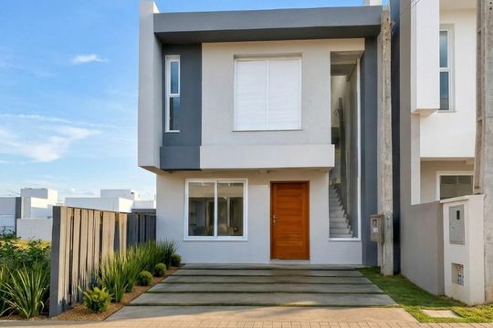 Fachada de casa de condomínio para alugar com 3 quartos, 78m² em Jansen, Gravataí