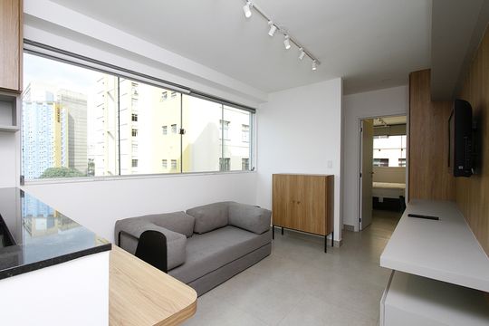 Detalhe Sala de kitnet/studio para alugar com 1 quarto, 42m² em Barro Preto, Belo Horizonte