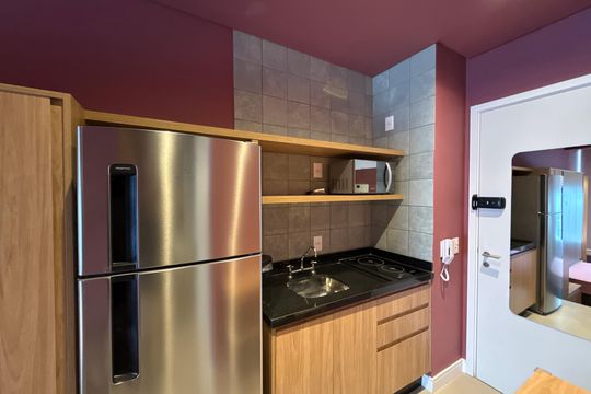 Cozinha de kitnet/studio para alugar com 1 quarto, 24m² em Higienópolis, São Paulo