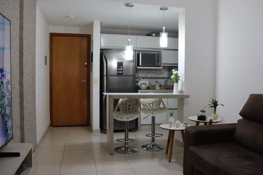 Sala / Cozinha de apartamento à venda com 2 quartos, 64m² em Parque Amazônia, Goiânia