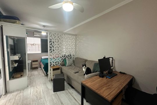Sala de apartamento para alugar com 1 quarto, 32m² em Centro, São Vicente