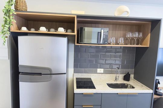Cozinha de apartamento à venda com 1 quarto, 26m² em Santo Amaro, São Paulo