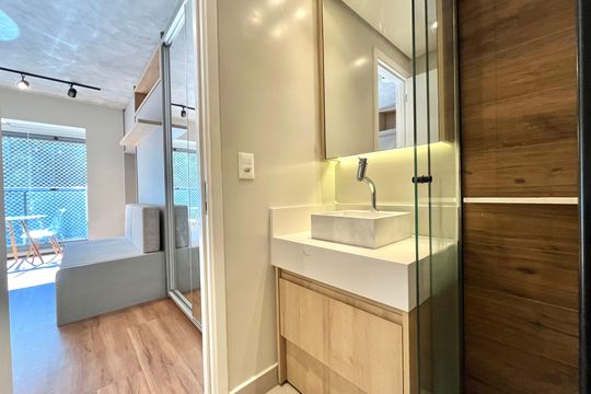 Banheiro de kitnet/studio para alugar com 1 quarto, 29m² em Vila Clementino, São Paulo