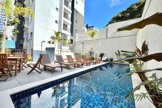 Área comum - Piscina de kitnet/studio para alugar com 1 quarto, 20m² em Vila Clementino, São Paulo