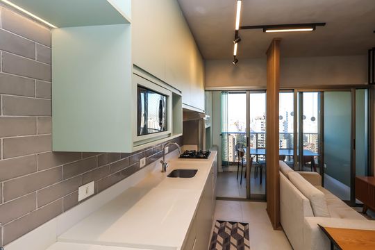 Sala e Cozinha de apartamento à venda com 1 quarto, 39m² em Vila Mariana, São Paulo