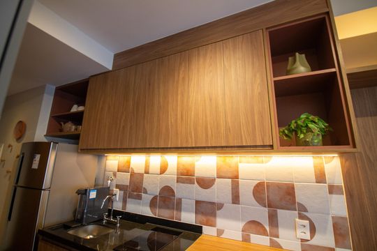 Cozinha de kitnet/studio à venda com 1 quarto, 25m² em Campo Belo, São Paulo