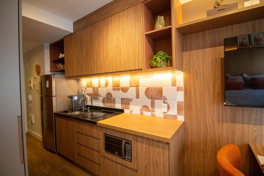Cozinha de kitnet/studio à venda com 1 quarto, 25m² em Campo Belo, São Paulo
