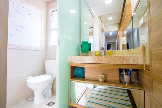 Banheiro do quarto 1 de apartamento à venda com 3 quartos, 107m² em Vila Homero Thon, Santo André