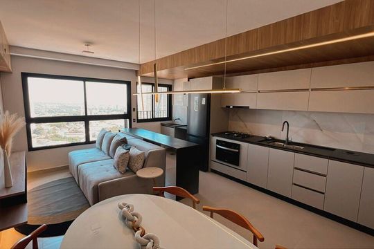 Sala/cozinha de apartamento para alugar com 2 quartos, 63m² em Serrinha, Goiânia