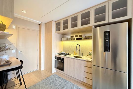Cozinha de apartamento à venda com 1 quarto, 33m² em Brooklin, São Paulo