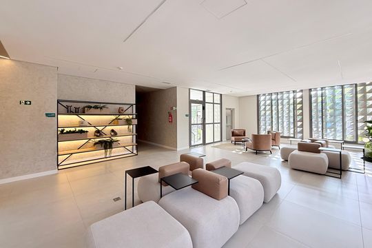 Hall Social Bloco  de kitnet/studio à venda com 1 quarto, 28m² em Brooklin, São Paulo