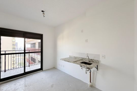 Cozinha  de kitnet/studio à venda com 1 quarto, 28m² em Brooklin, São Paulo