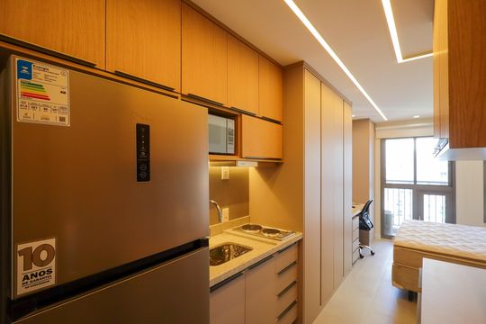 Cozinha de kitnet/studio para alugar com 1 quarto, 24m² em Campo Belo, São Paulo