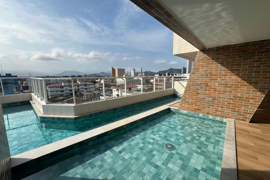 Área comum - Piscina de apartamento para alugar com 2 quartos, 112m² em Parque Bitaru, São Vicente