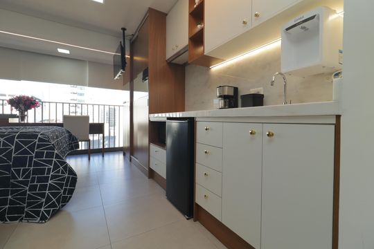 Cozinha de kitnet/studio para alugar com 1 quarto, 21m² em Vila Clementino, São Paulo