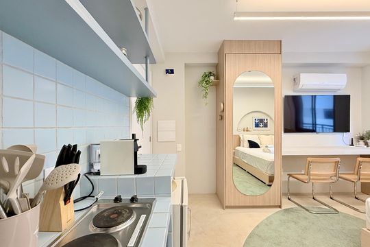 Cozinha  de kitnet/studio à venda com 1 quarto, 25m² em Santo Amaro, São Paulo