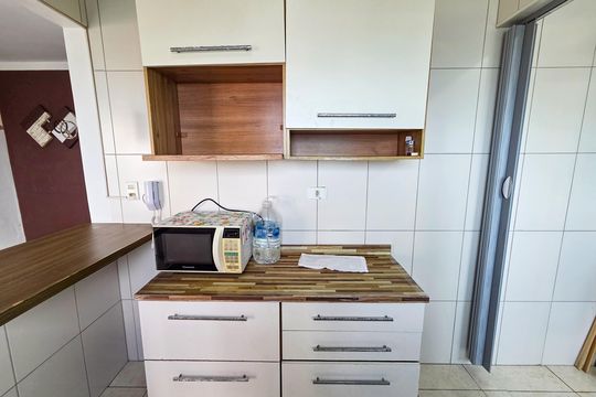 Cozinha de apartamento para alugar com 1 quarto, 45m² em Nova Mirim, Praia Grande