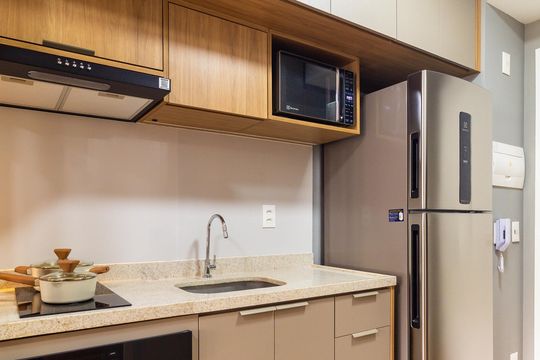 Cozinha de apartamento para alugar com 1 quarto, 28m² em Paraíso, São Paulo