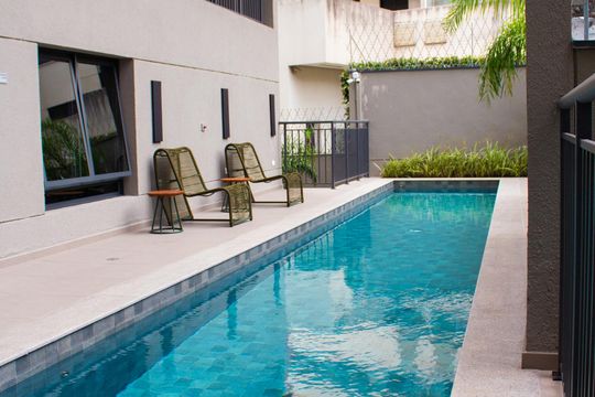 Área Comum - Piscina de kitnet/studio à venda com 1 quarto, 27m² em Cidade Monções, São Paulo
