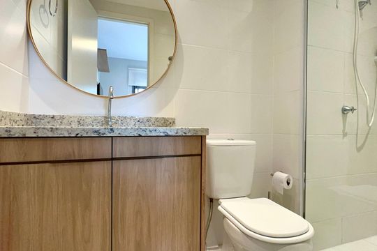 Banheiro da Suíte 1 de kitnet/studio para alugar com 1 quarto, 25m² em Pinheiros, São Paulo