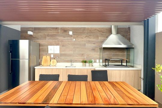 Área comum - Churrasqueira de kitnet/studio para alugar com 1 quarto, 29m² em Pinheiros, São Paulo