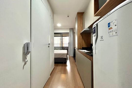 Cozinha de apartamento à venda com 1 quarto, 30m² em Vila Clementino, São Paulo